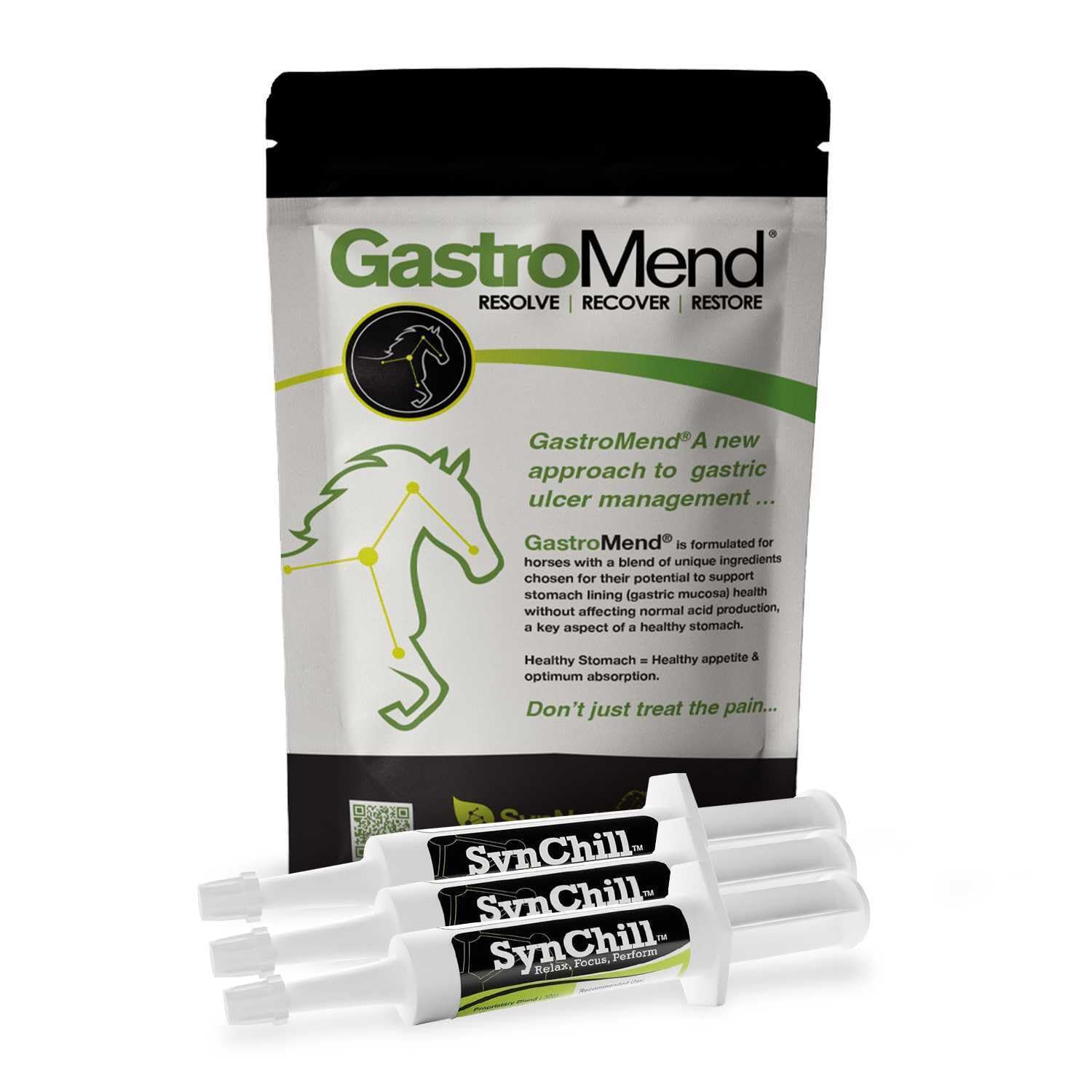 SynChill 3 Pack + GastroMend Bundle for Horses - Comprehensive Stomach Health & Behavioral Support, Aids in Gastric Ulcer Relief, Promotes Calmness & Focus, All Natural, Cost Effective