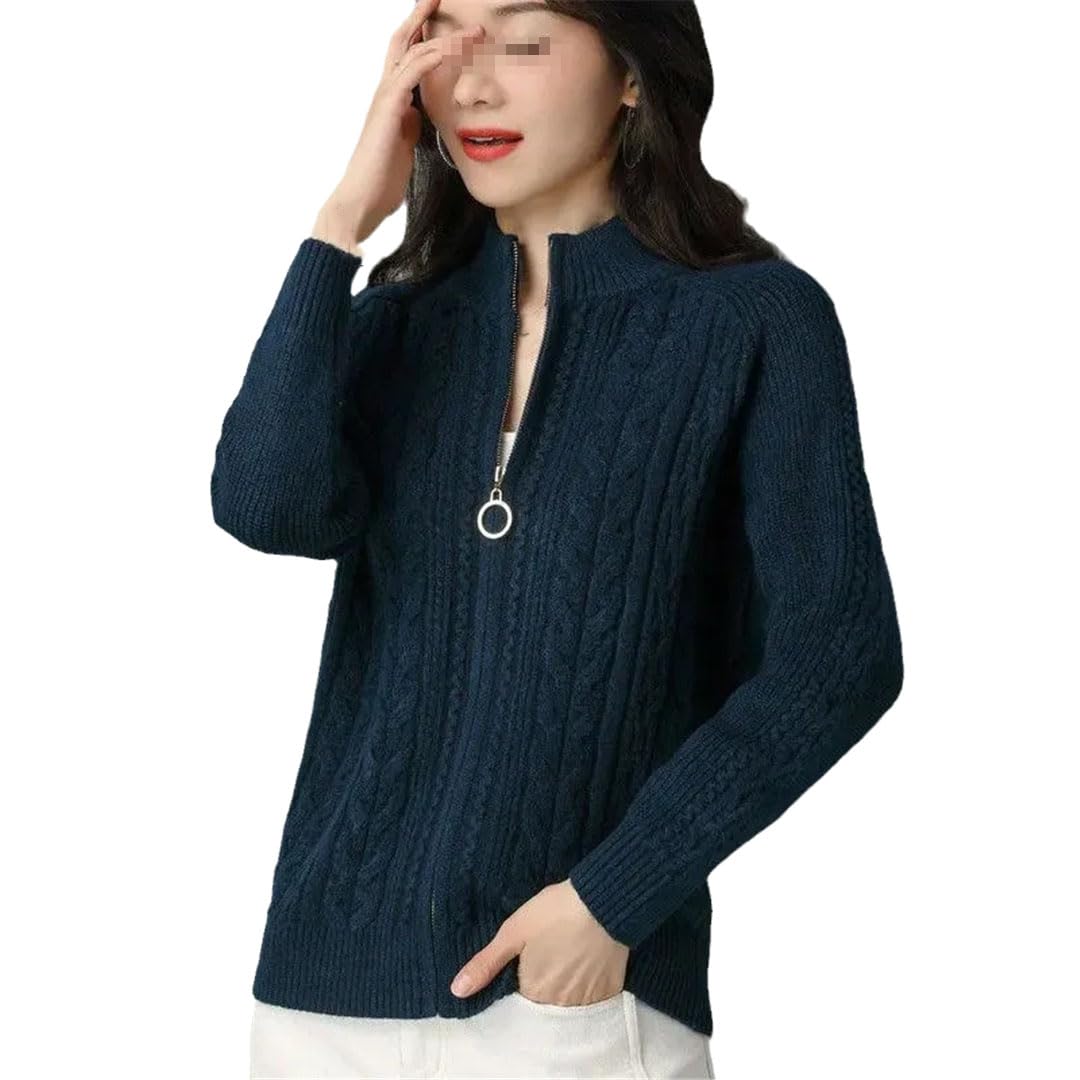 Cardigan Lana Donna Doppia Cerniera - Maglione Giacca Casual Con Risvolto - Foto 6
