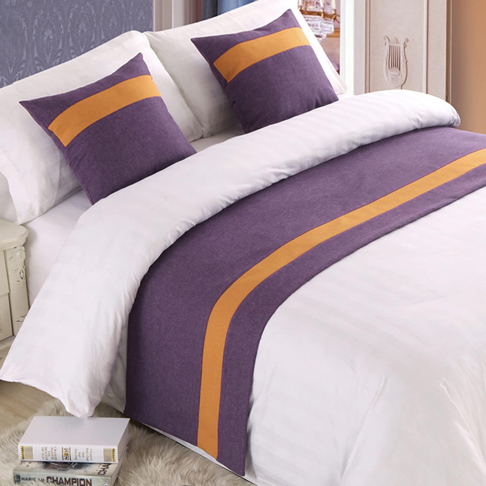 TTiiLoe Bed Runner for Foot of Bed Stripe Pattern Purple Decor Bedding Protection Cover Bed Scarf Bed End Towel Bed Mat No Fading Hotel Bedroom Wedding Room,240x50cm