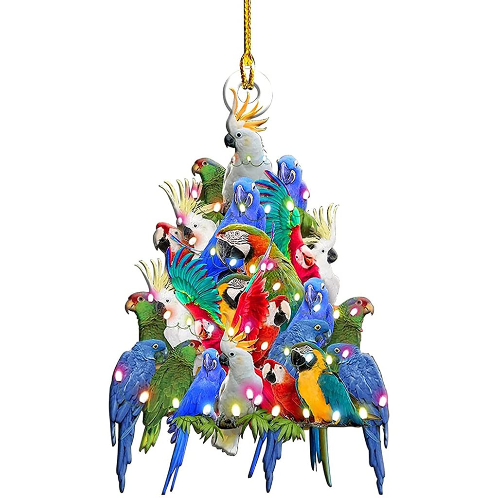Feilinka Parrot Merry Christmas Ornaments Wooden Hanging Baubles Xmas Tree Pendants Figurines Dog Shark Dolphin Pendant Decoration
