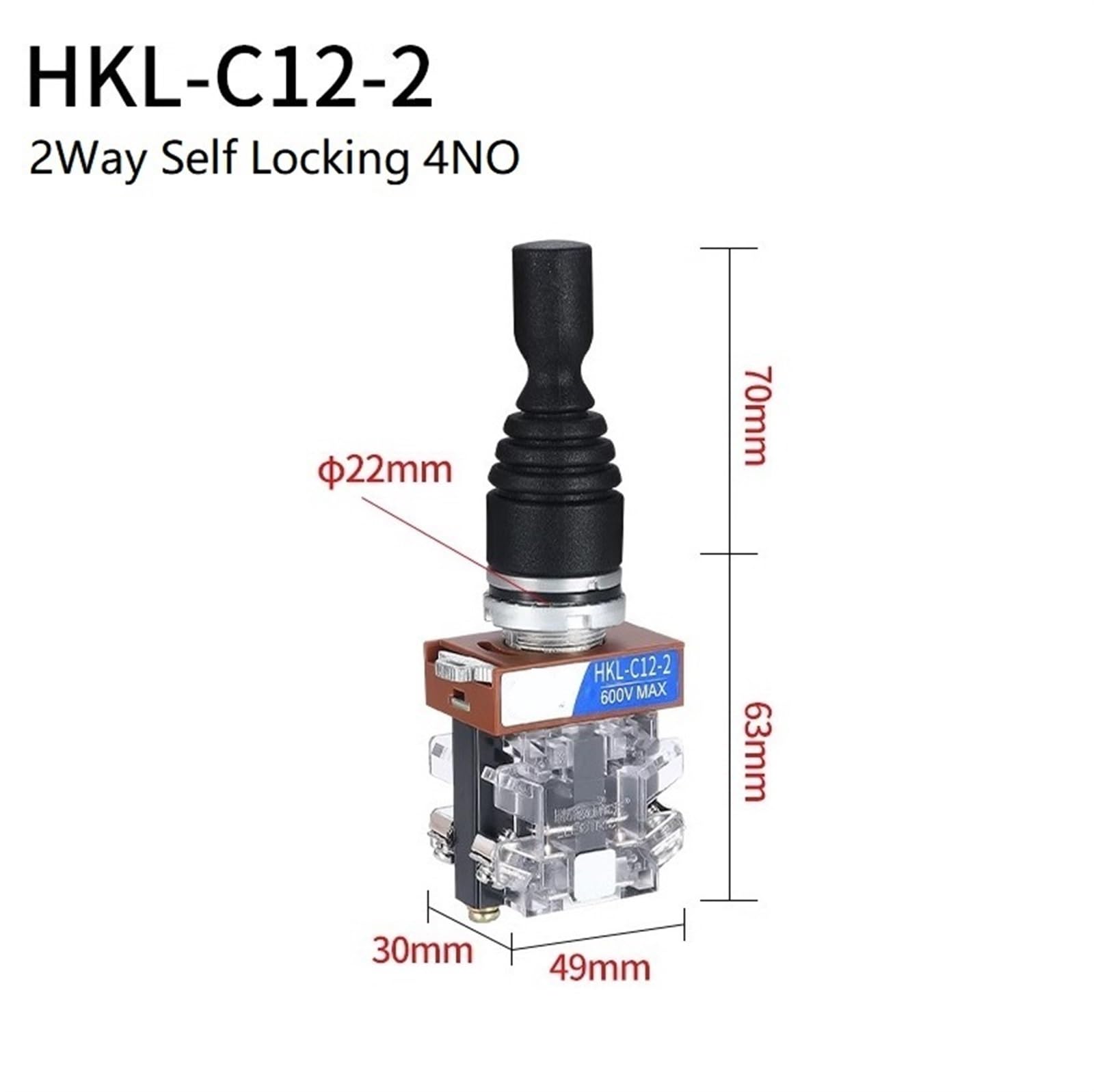 22mm Industrial Master Monolever Joystick Switch 2 4Way Position Self Locking Latching Momentary Cross Switch 2 4NO 1Pcs(2Way Latching 4NO)
