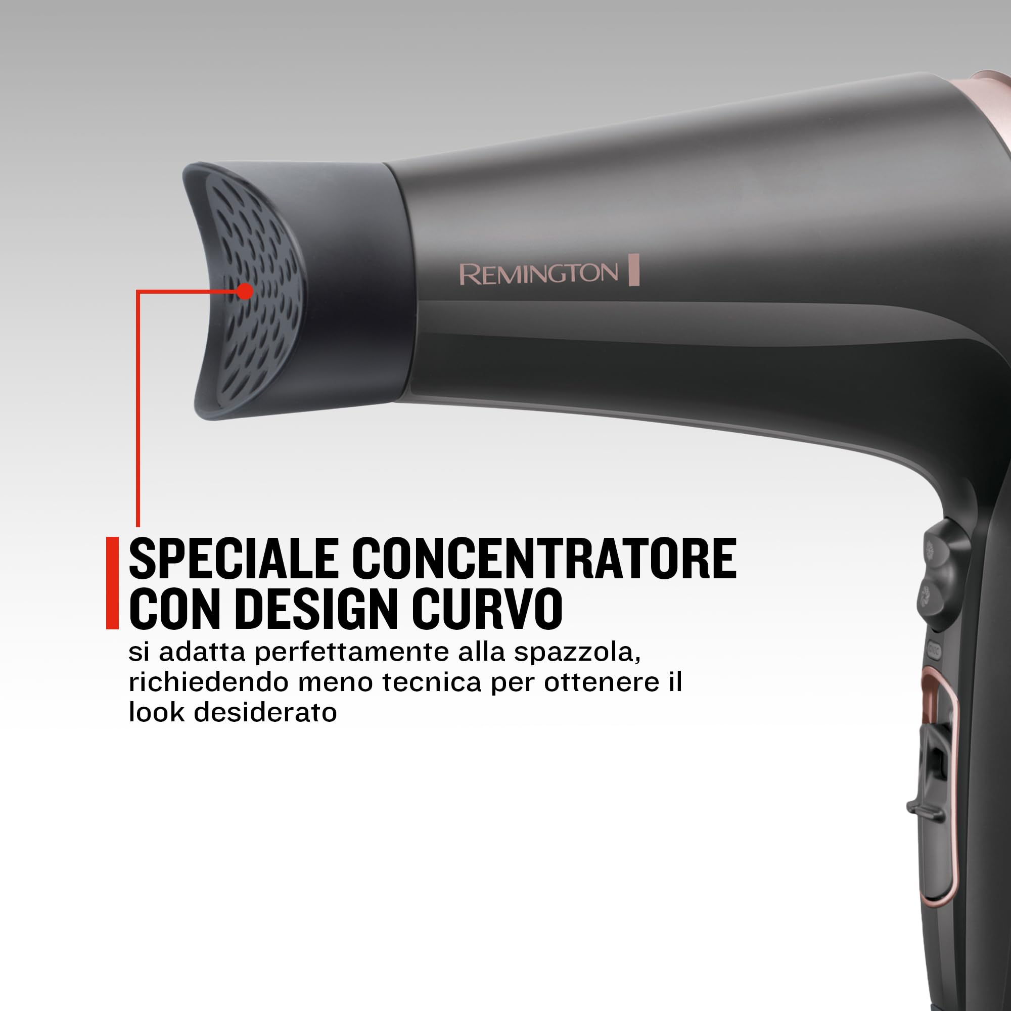 Remington Asciugacapelli 2200W - Asciuga, Piastra e Arriccia - 3 accessori per lo styling: ugello e diffusore, spazzola rotonda da 45 mm e clip, 3 livelli di riscaldamento e 2 di ventilazione, D5707