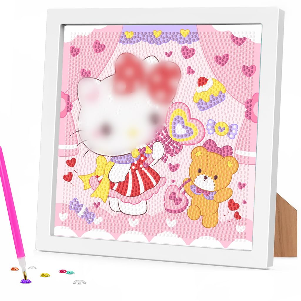 HASTHIP® DIY Diamond Painting Art Kit for Kids 7 Inches Cute Cat & Bear Diamond Painting with Wooden Frame DIY Diamond Painting Desk Decoration Creative Art Craft Gift Set for Children-image-34