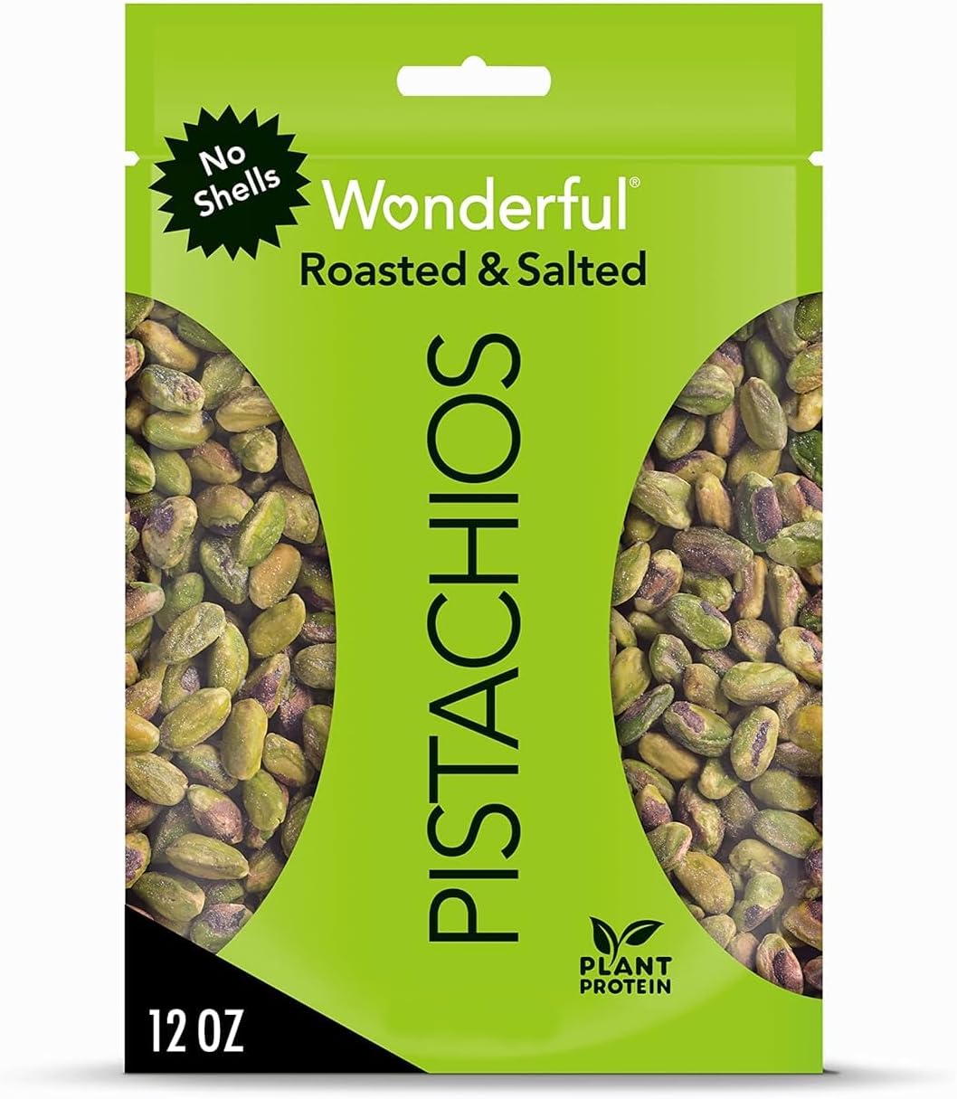 Wonderful Pistachios, No Shells, Roasted & Salted Nuts, 12oz Resealable Bag