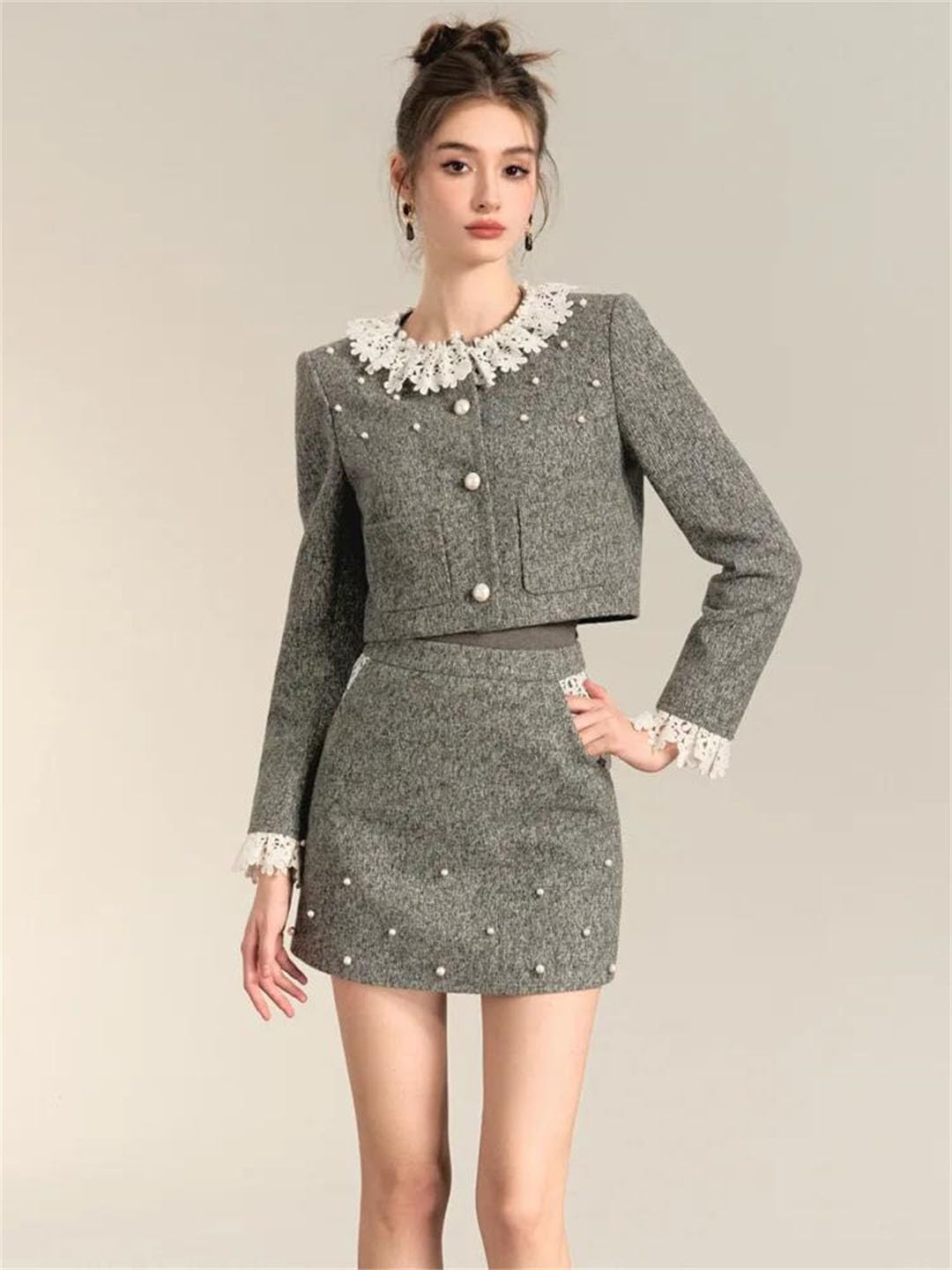 Women Two Piece Set Jacket Skirt Casual Everyday Outfit