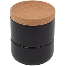 Kamenstein Ceramic and Cork 3 Piece Stackable Salt and Pepper Cellar For Countertop Space Saving, Easy Lift Lid to Retain Freshness, Natural Cork and Black Ceramic