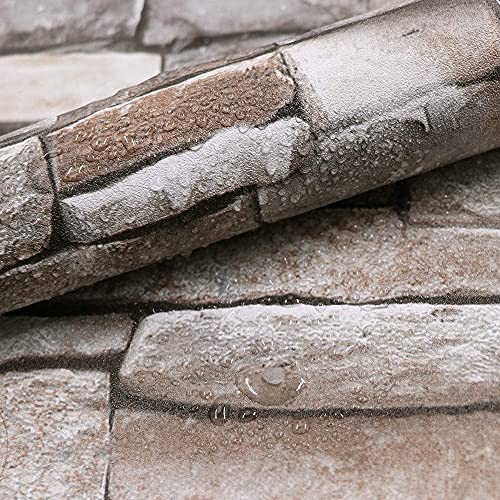 Abyssaly Peel And Stick Wallpaper Stone Brick Stick On Wallpaper 23.6" X 275.5" Thick Cleanable Self-Adhesive Removable Home Decorate Wall Paper Vinyl Shelf Paper Fireplace Christmas Decoration #TOP1