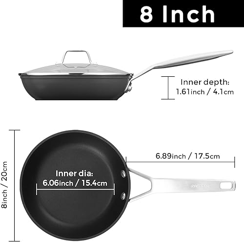 Miniatura 7 de MsMk Sartén pequeña de 8 pulgadas con tapa, también para quemar y sartén antiadherente para tortilla, libre de PFOA no tóxico, resistente a
