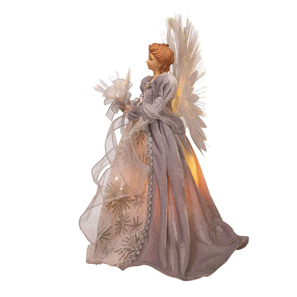 Kurt S. Adler Kurt Adler 16-Inch Fiber Optic White, Silver, and Gray Angel Tree Topper Weihnachtsbaumspitze, Mehrfarbig