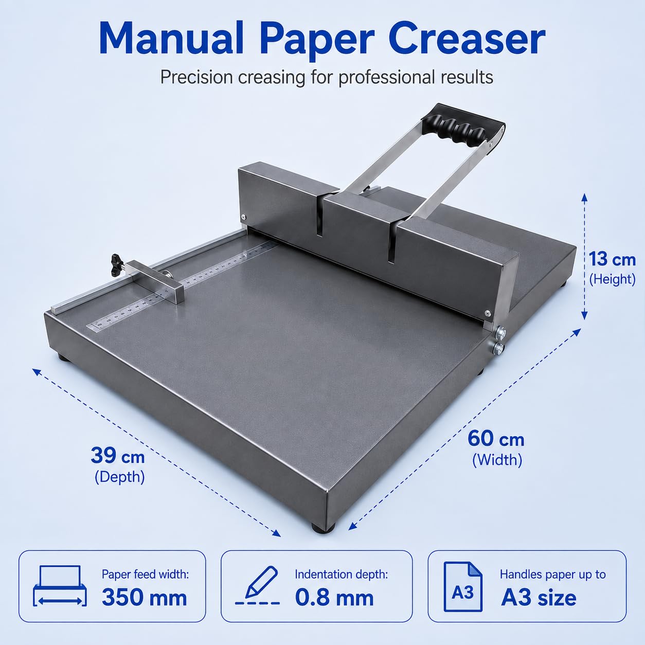 Strumento manuale per carta Creaser A4 A3 con guida magnetica | Corpo interamente in metallo, lama in acciaio, funzionamento con manico, adatto per inviti, menù, carta fotografica e