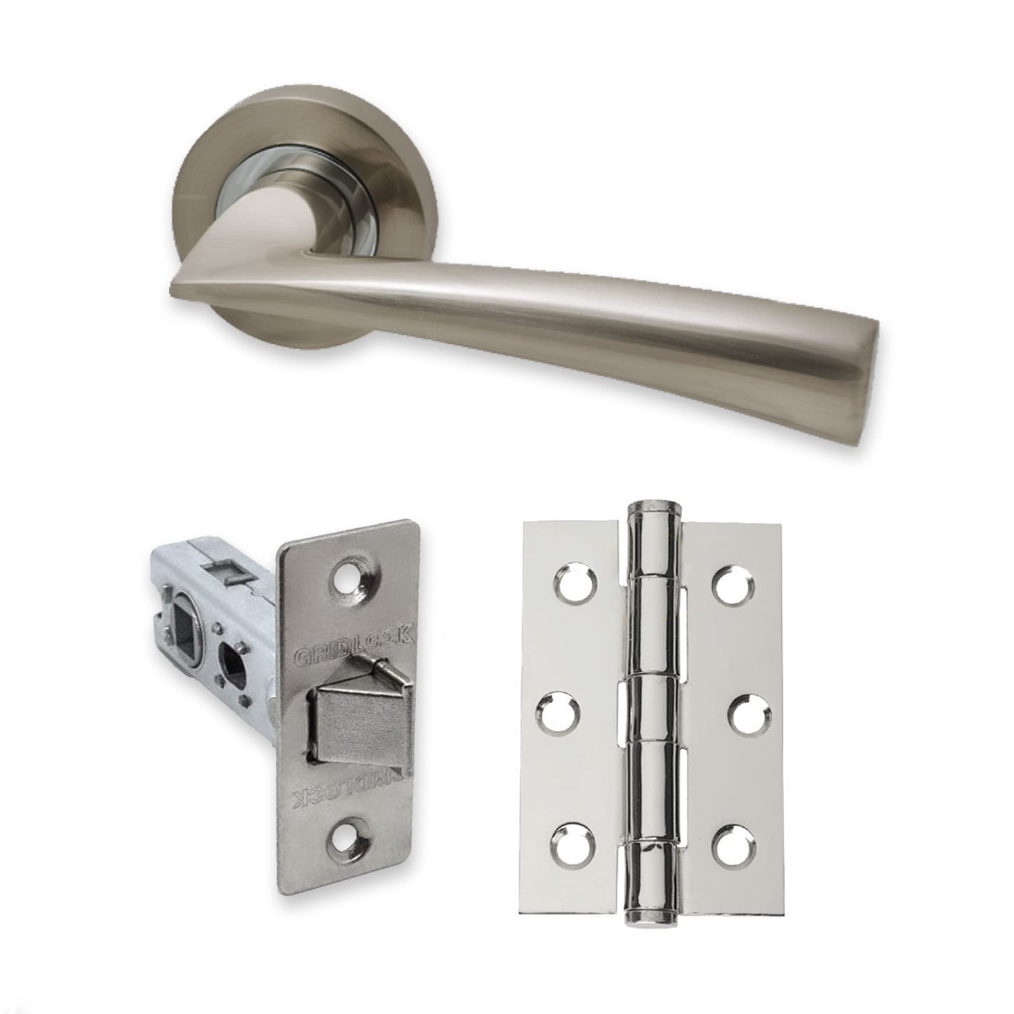 Uap Chrome,Satin Nickel Intelligent Hardware - Phantom Door Handle Pack With Hinges And Latch In Polished Chrome/Satin Nickel
