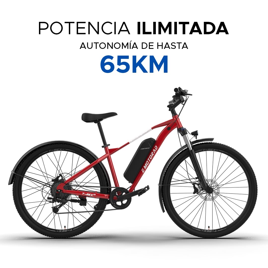 EMotorad T-Rex Air | Bicicleta Eléctrica MTB 29" para Adultos | Motor 250W 40Nm | Batería Extraíble 36V 13Ah | Frenos Hidráulicos | Shimano 7 Velocidades | Suspensión 100 mm | Hasta 65 km de Autonomía