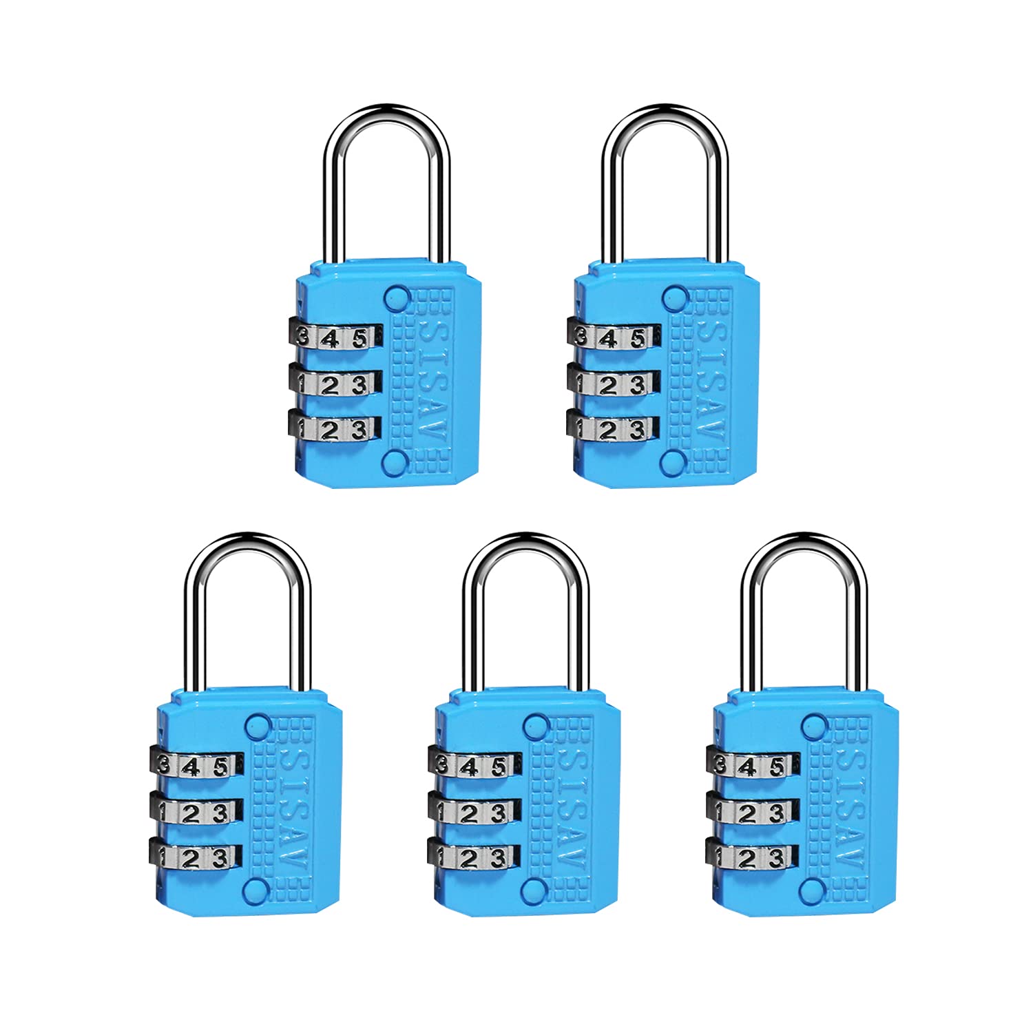 Sisav Blue 3 Digit Combination Lock,Gym Padlock,Outdoor Padlock,Suitable For School Lockers,Tool Boxes,Travel Backpack,Hasp( 5Pack)