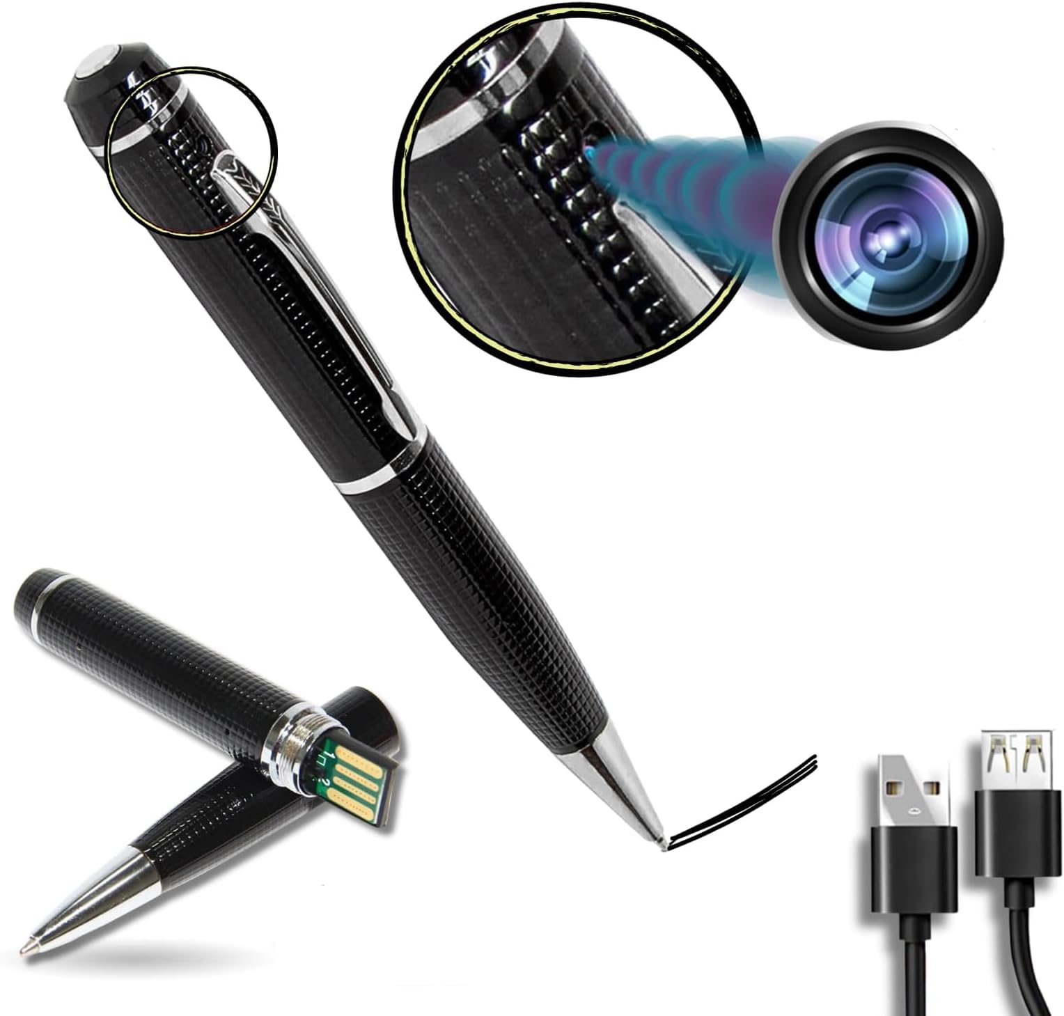 Hidden Spy Camera Pen No WiFi Full 1080p HD Hidden Camera Pen with Loop Recording Photo Video Portable Pocket Camera - Small Nanny Cam for Meeting, Home Security, Class Learning