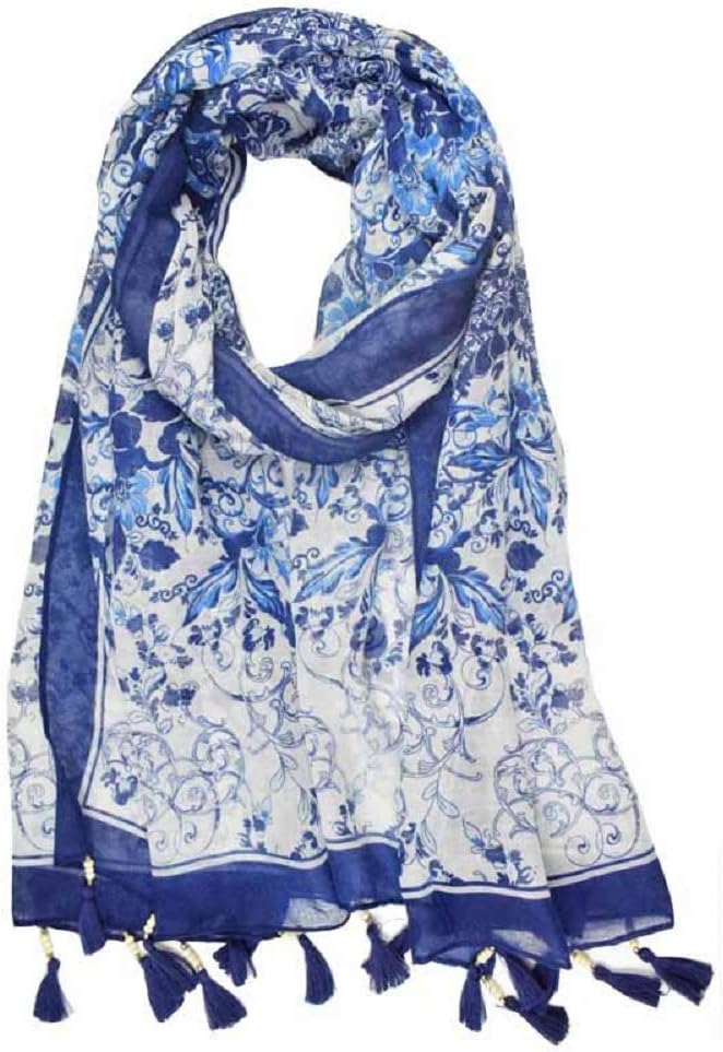 Shayan Women's Printed Viscose Comfortable Scarf Wrap Shawl Hijab Fashionable Lightweight With Tassels (NAVY BLUE)