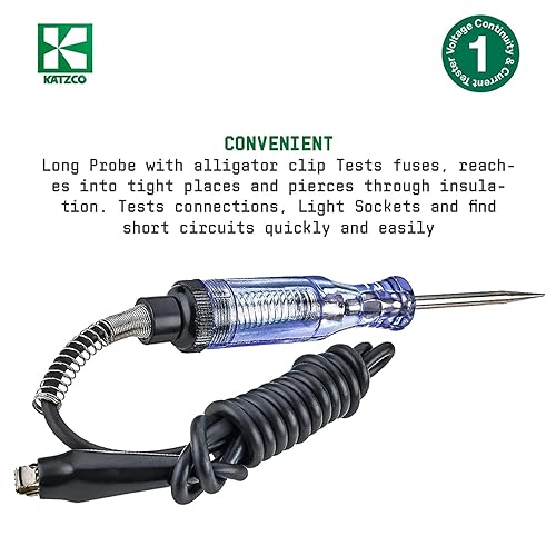 Miniatura 2 de Katzco Probador de continuidad y corriente de voltaje - 6-12 V CC - Circuito de 24 V CA - Resistente - Probador de sonda larga con luz indicadora -