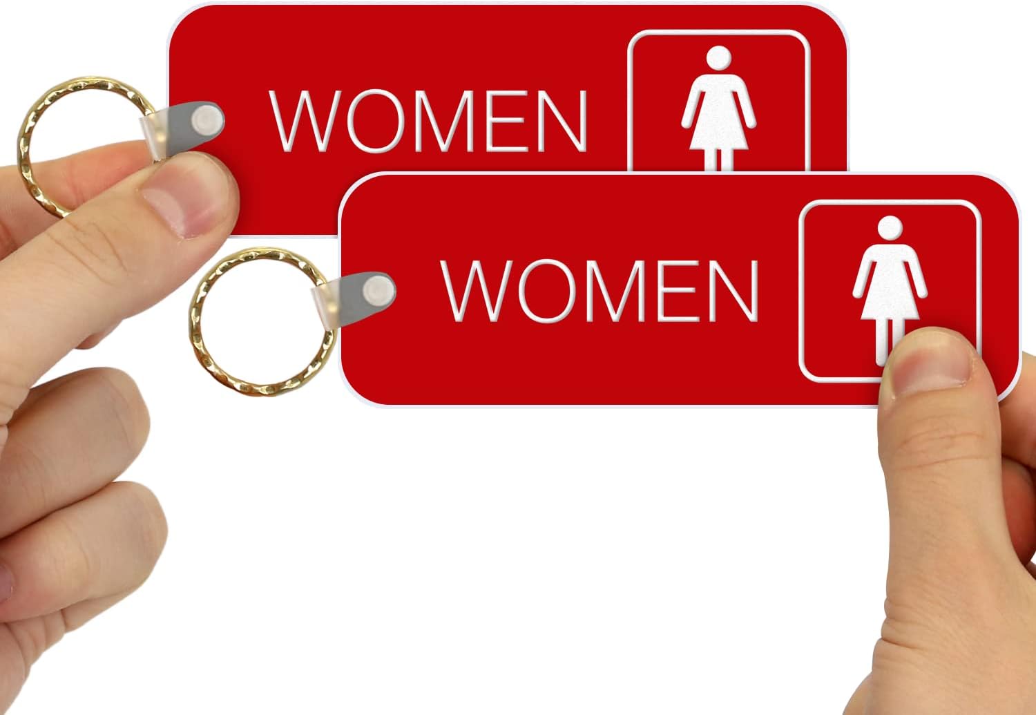 SmartSign 2- Sided Engraved Women Restroom Key Tag or Key Chains for Bathroom Door | 1.75" x 5" Red Plastic, Made in USA