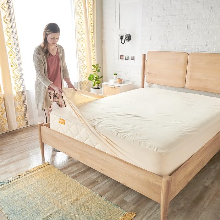 Happsy Organic Waterproof Mattress Protector Pad - Elastic Fitted Mattress Protector - Machine Washable Mattress Topper Breathable Fitted Cover for Twin Mattress - 38" x 75"