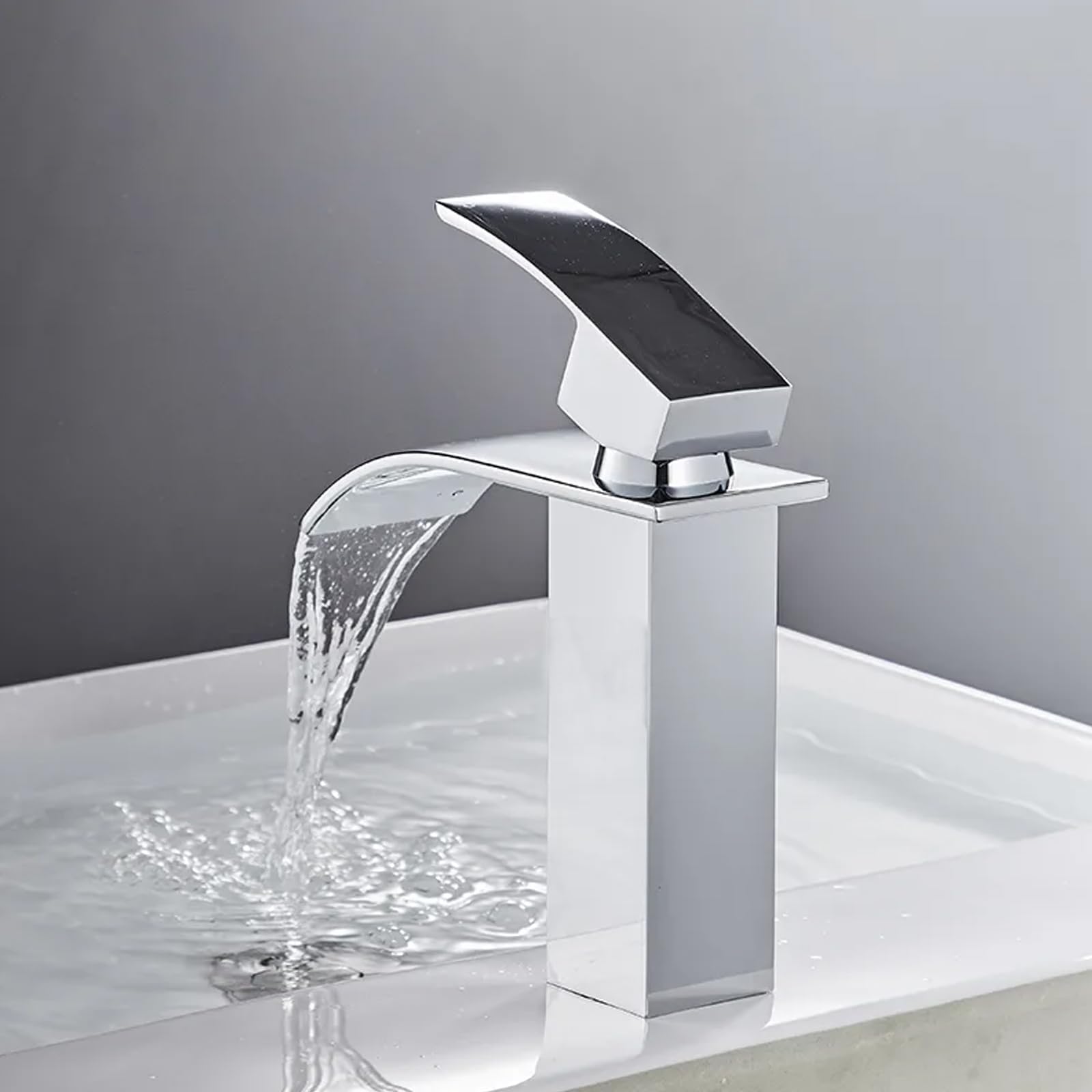 Grifo Lavabo Cascada Grifo de Lavabo Baño Grifos para Lavabos de Baño Grifo Monomando Lavabo con Altura de Pico de 110 MM Grifo Cascada con manguera de Salida Caliente y Fría Plateados(Cromo)