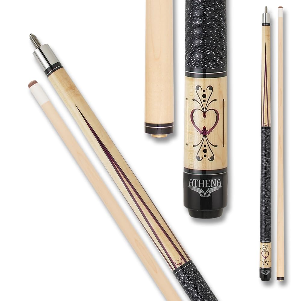 Athena ATH13 Heart Pin Stripe Pool Cue in Black/White - 19oz