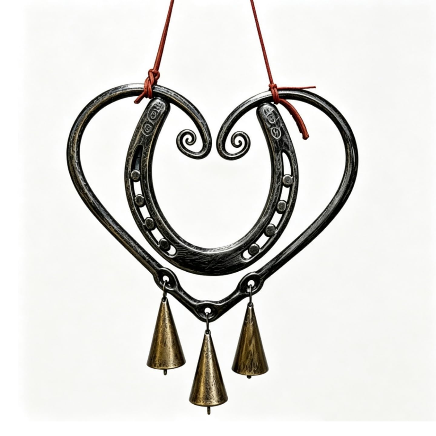 Retro Copper Horseshoe Heart Wind Chime, Handcrafted Steel Lucky Love Bell Wind Chime, Waterproof Garden Stake Outdoor Decor, Romantic Ornament Gift for Holiday Birthday Housewarming Patio Decoration