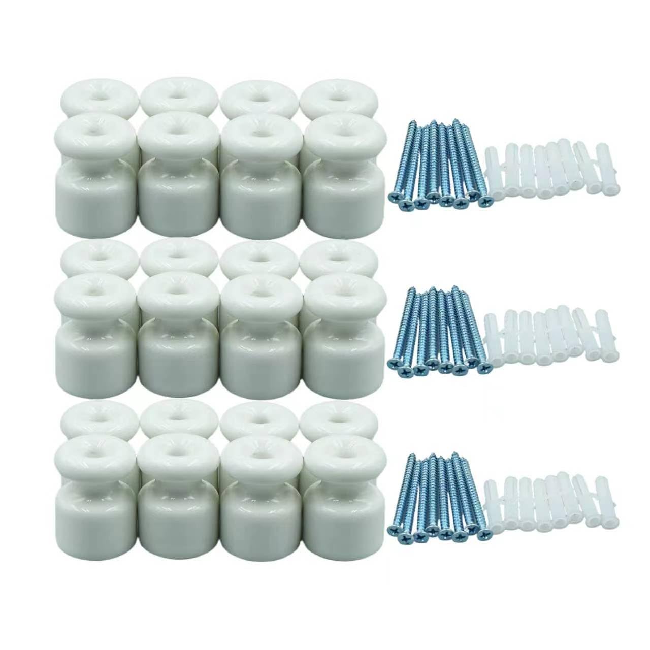 FUZHOU QMY Lote de 24 Aisladores de Porcelana Blancos para Cable Textil Trenzado, Dia.20 mm