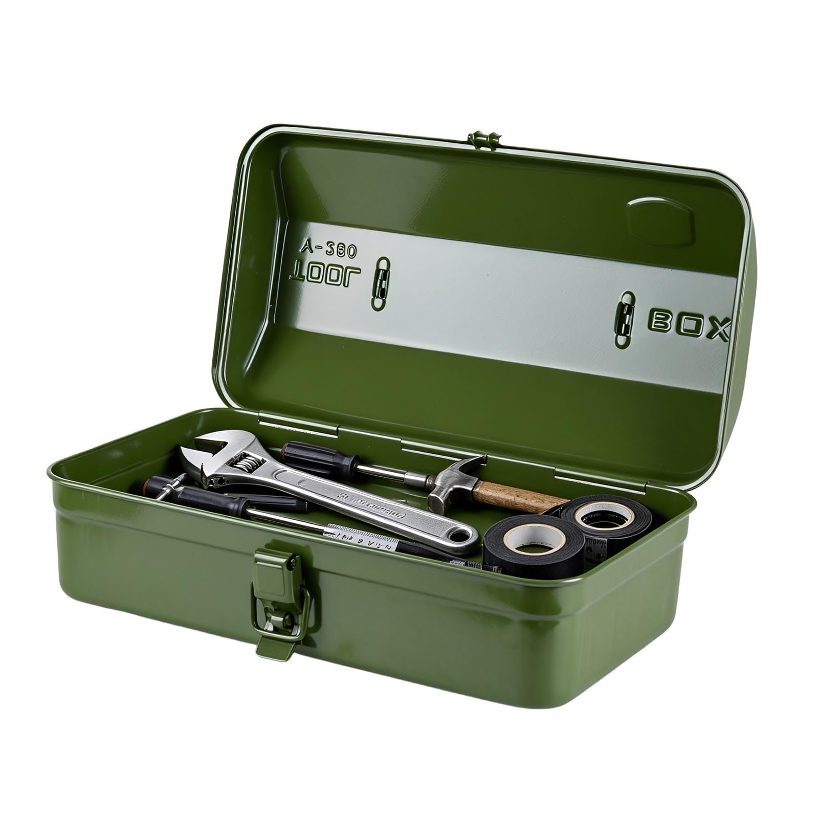 Metal Tool Box 37×16×12 cm, Lockable Steel Toolbox with Handle, Portable Tool Case with Handle, Military Green Portable Tool Case