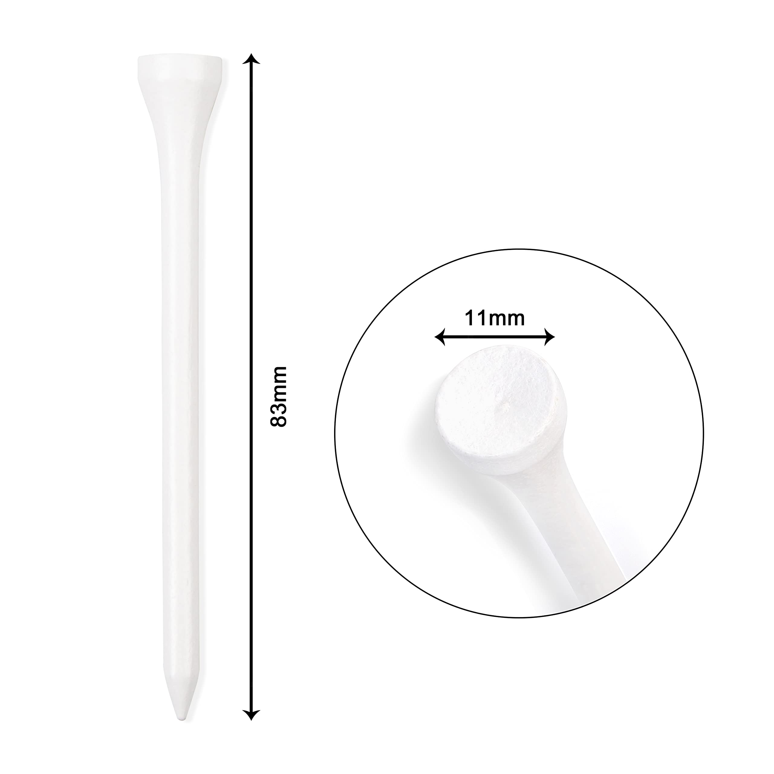 100 picchetti da golf in legno bianco da 83 mm 3 1/4" biodegradabili XL