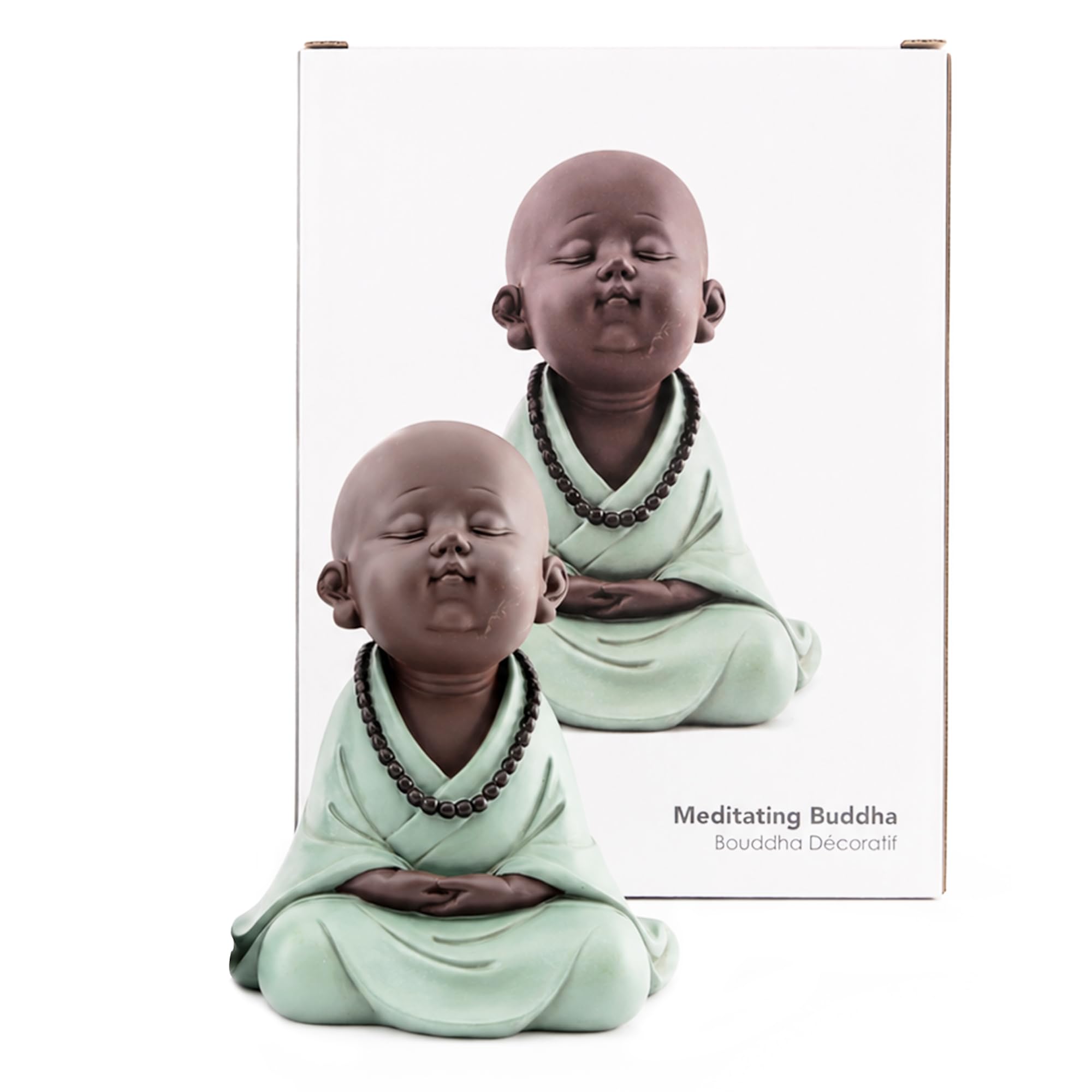 Meditating Buddha Monk Statue Decorative Ornament Resin Zen Figurine with Prayer Beads Peaceful Spiritual Home Décor for Living Room Bedroom Office Shelf Meditation Gift (Calm Sleeping Monk Set)