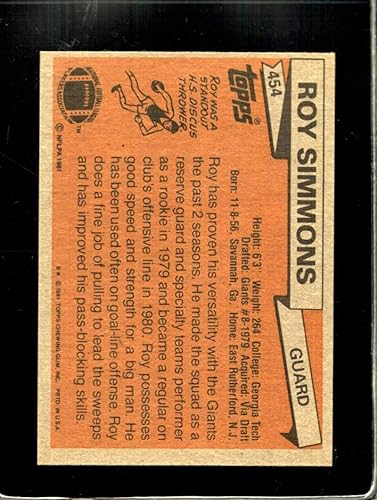Miniatura 2 de 1981 TOPPS #454 ROY SIMMONS NM NY GIANTS