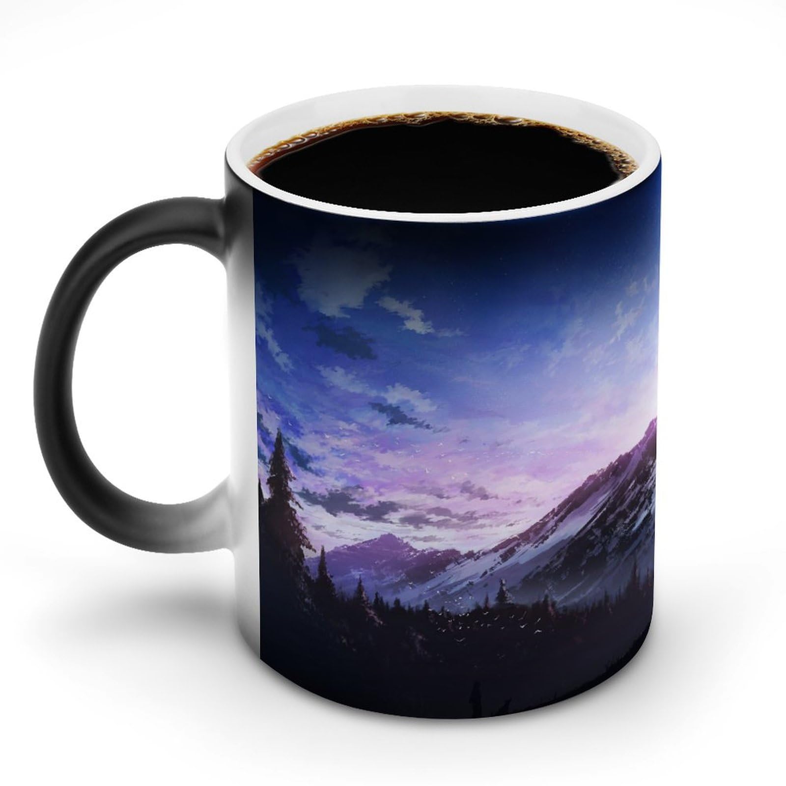 ユニークデザイン 熱変形カップ Amazon.co.jp: マグカップ 熱変色カップ 紫と青の空 スノーマウンテン