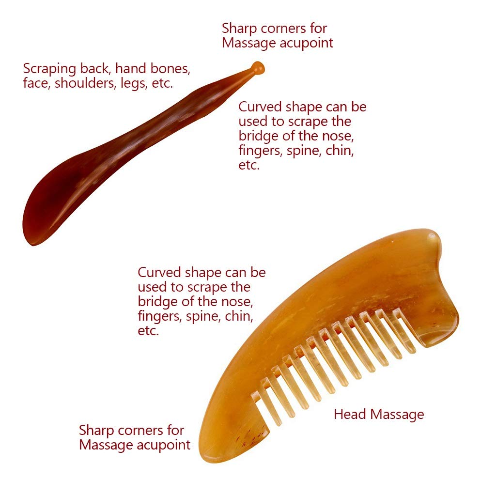 YXCKG Gua Sha Massage Werkzeug, Natürliches Wasserbüffelhorn Gua Sha Board, Gesundheitspflegeset für das Gesicht im Nacken, Handgemachte Guasha Scraper Board für physikalische