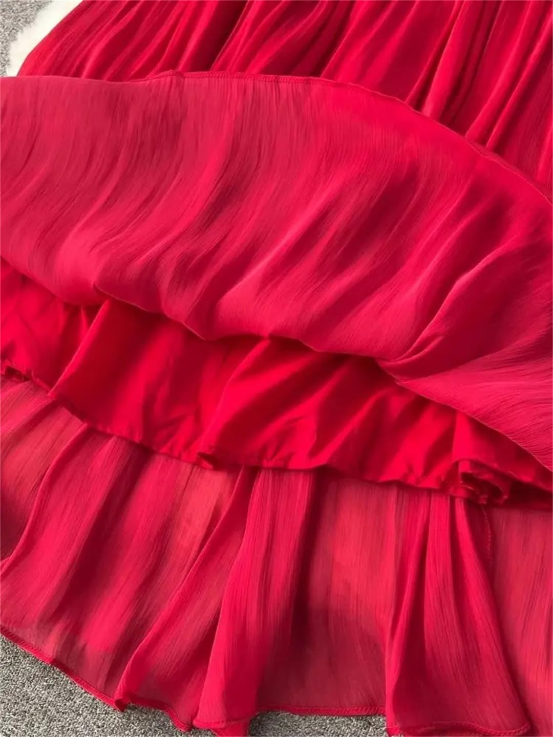 Vsadsau Abito da donna tinta unita plissettato colletto alla coreana manica lunga A-Line Zipper Maxi abiti