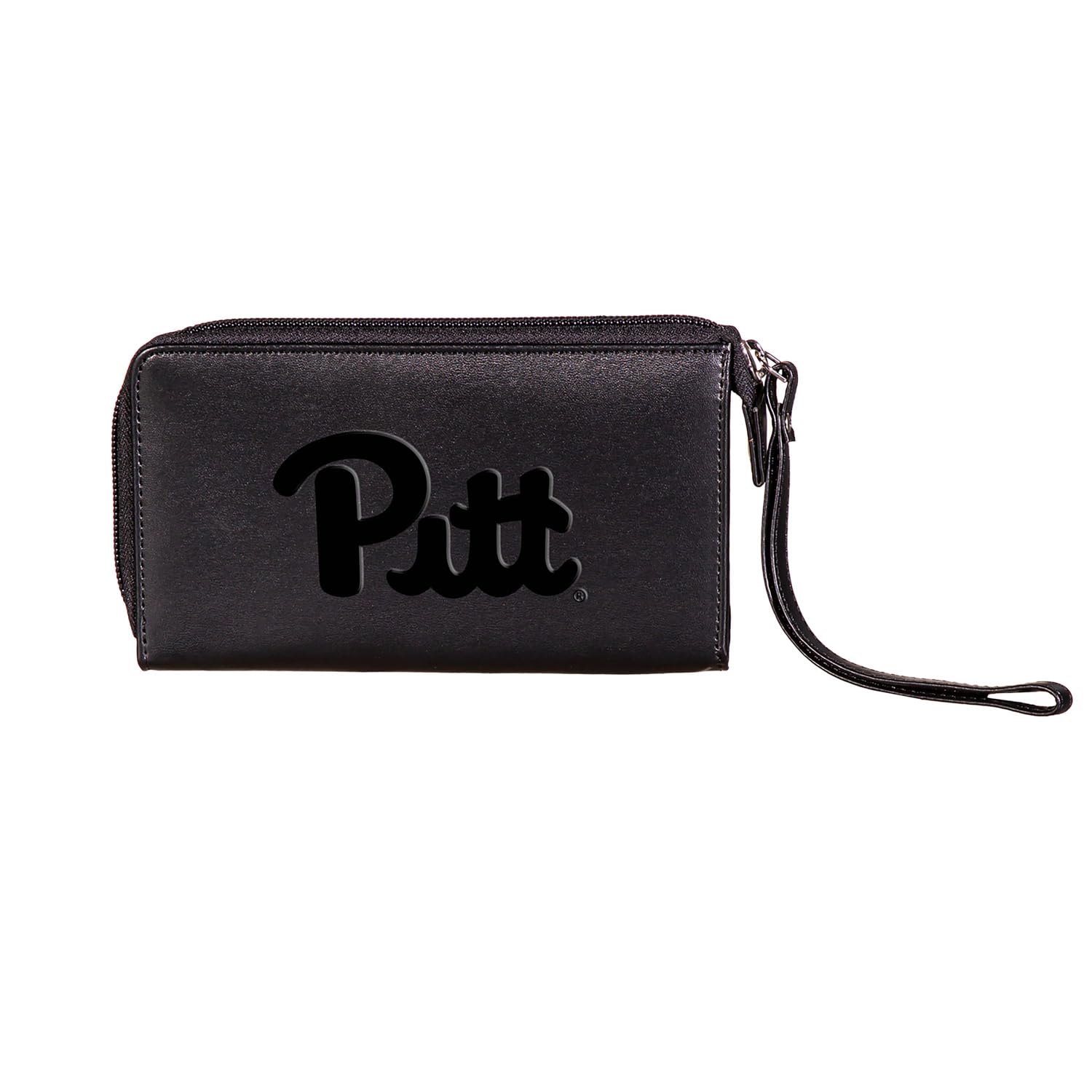 Team Sports America NCAA University of Pittsburgh Black Leather Wristlet Wallet for Women| Zip Closure Phone Holder Clutch Wallet with Wrist Strap | Officially Licensed Stamped Logo