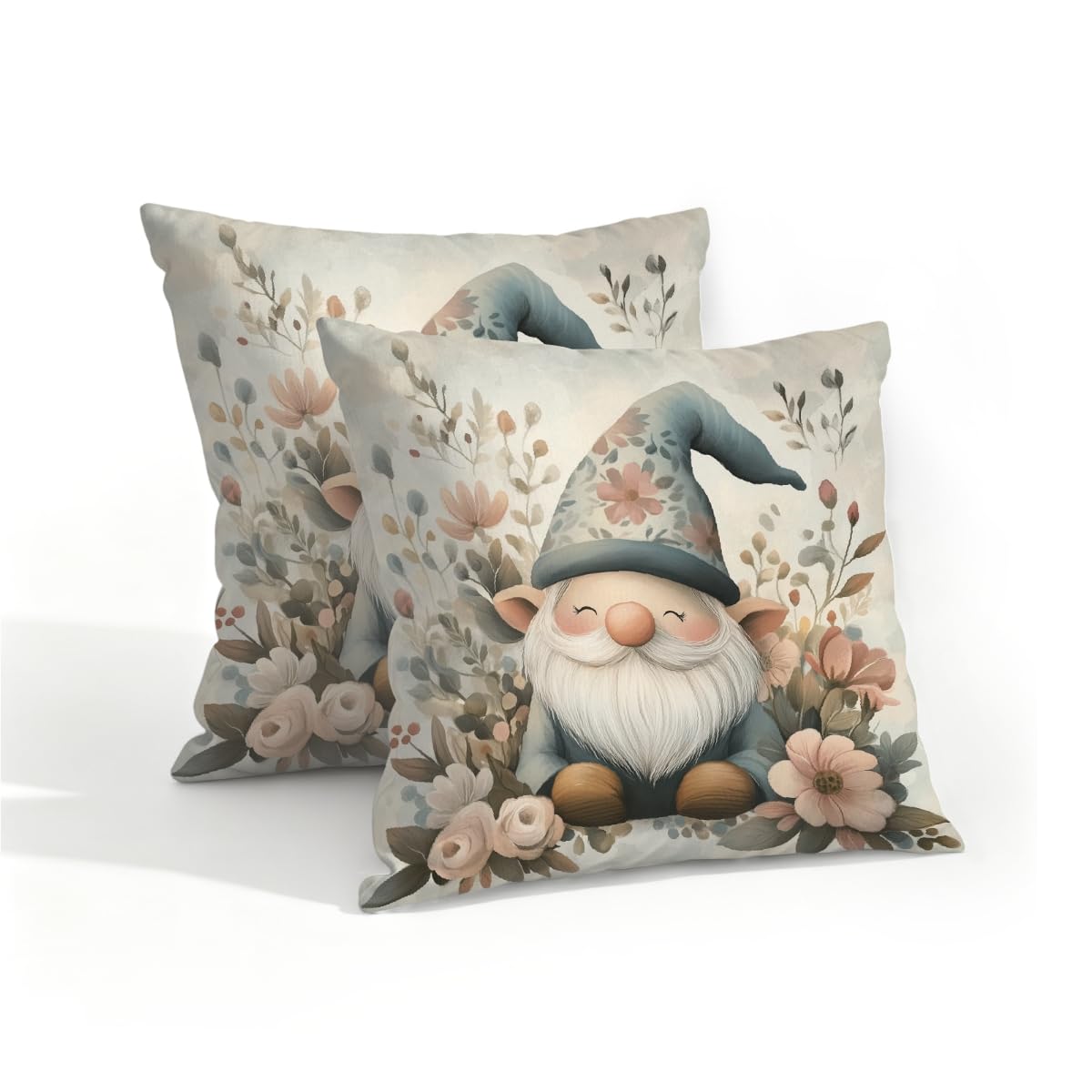 Outdoor Pillow Covers Waterproof Pillowcases 16x16IN Set of 2 Spring Flower Field Gnome Decorative Throw Cushion Case for Couch Sofa Garden Patio Furniture