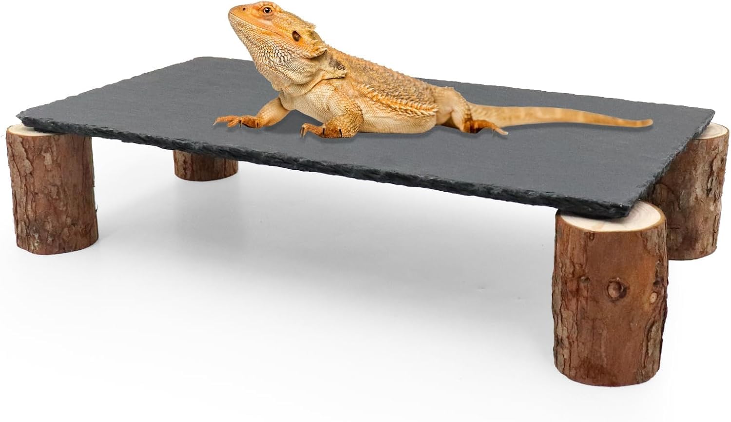 Bartagamen-Sonnenplattform, Schiefersteine für Reptilien mit Holzstapel, Verstecke und Höhlen für Leopardgeckos, Reptilien-Terrarien-Zubehör für Geckos, Ball-Pythons, Schildkröten - 40 × 20 × 7,8 cm