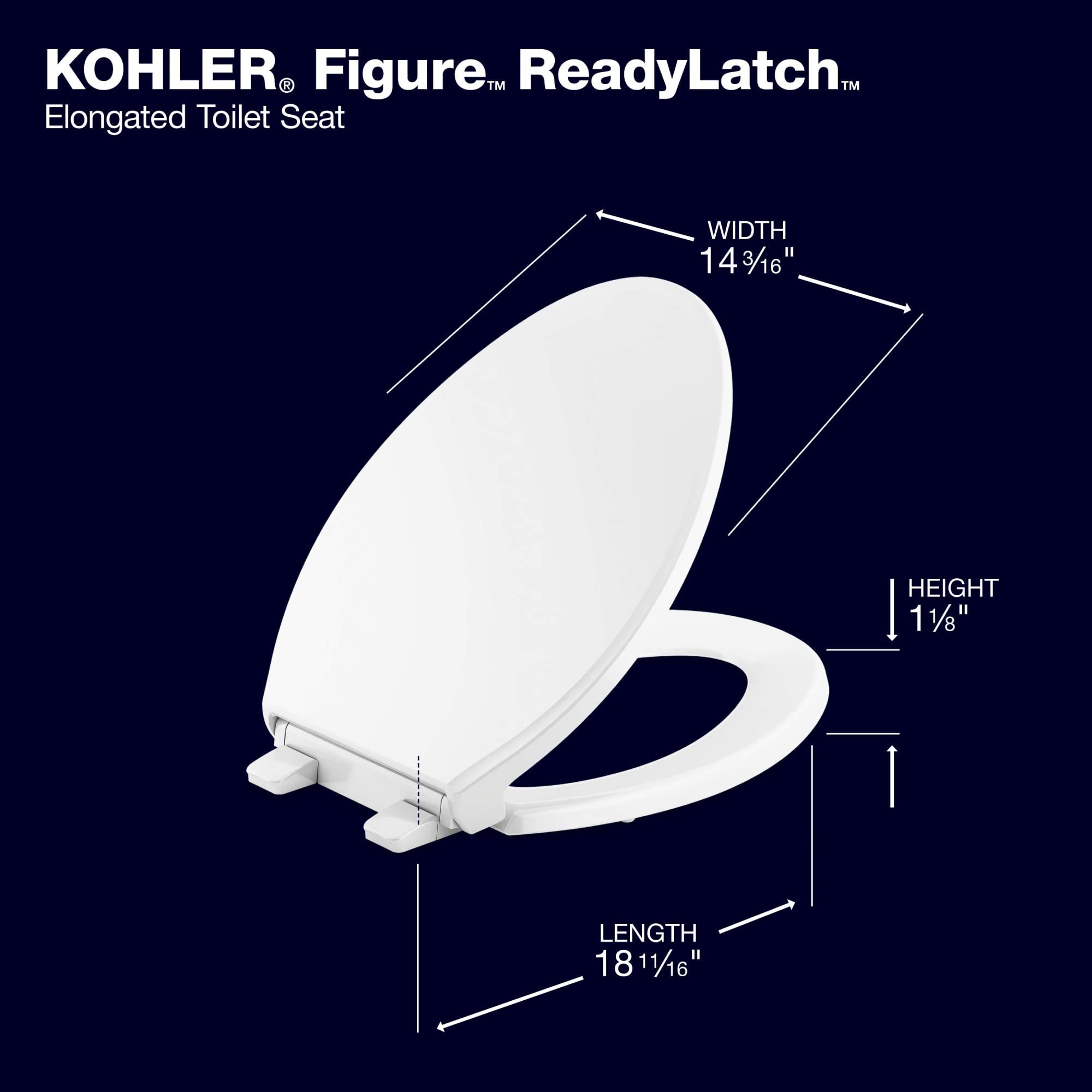 KOHLER 242950 Figure ReadyLatch QuietClose elongated toilet seat, White