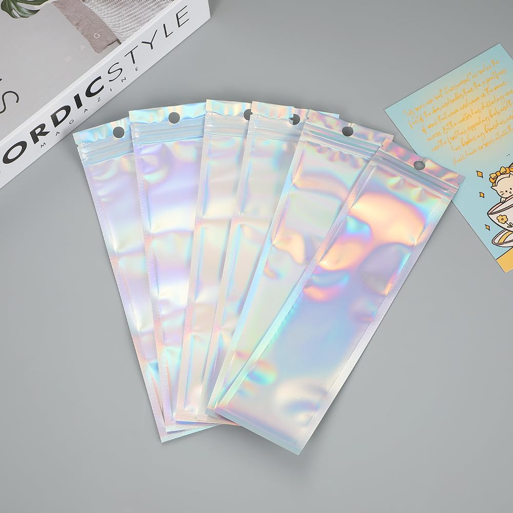Upstore 100 Pcs Reusable Holographic Aluminum Foil Zipper Storage Bags for Pen Jewelry - Image 3
