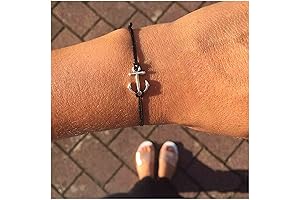 Handmade Layered Leather Anchor Bracelet with Adjustable Wax String