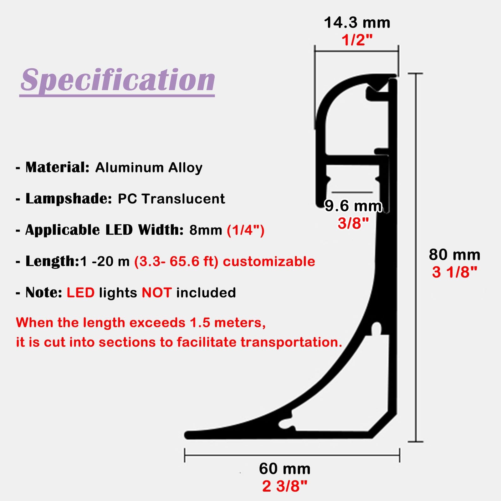 Genérico Canal difusor LED de Aluminio Blanco Moderno para moldura de Techo, iluminación Decorativa para bañadores de Pared - Riel de Tira LED de 6,5 m/21,3 pies con moldura de iluminación indirecta