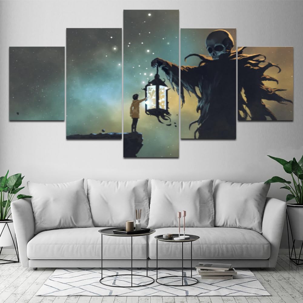 Kunstdrucke 5 Teilig Bilder Leinwand,leinwandbilder 5 teilig wohnzimmer dekoration,5 Teilig Wanddekoration Spiel Science-Fiction,Bild Bilder auf Leinwand 5 teilig Poster,Sammle kleine Sterne,100x55cm
