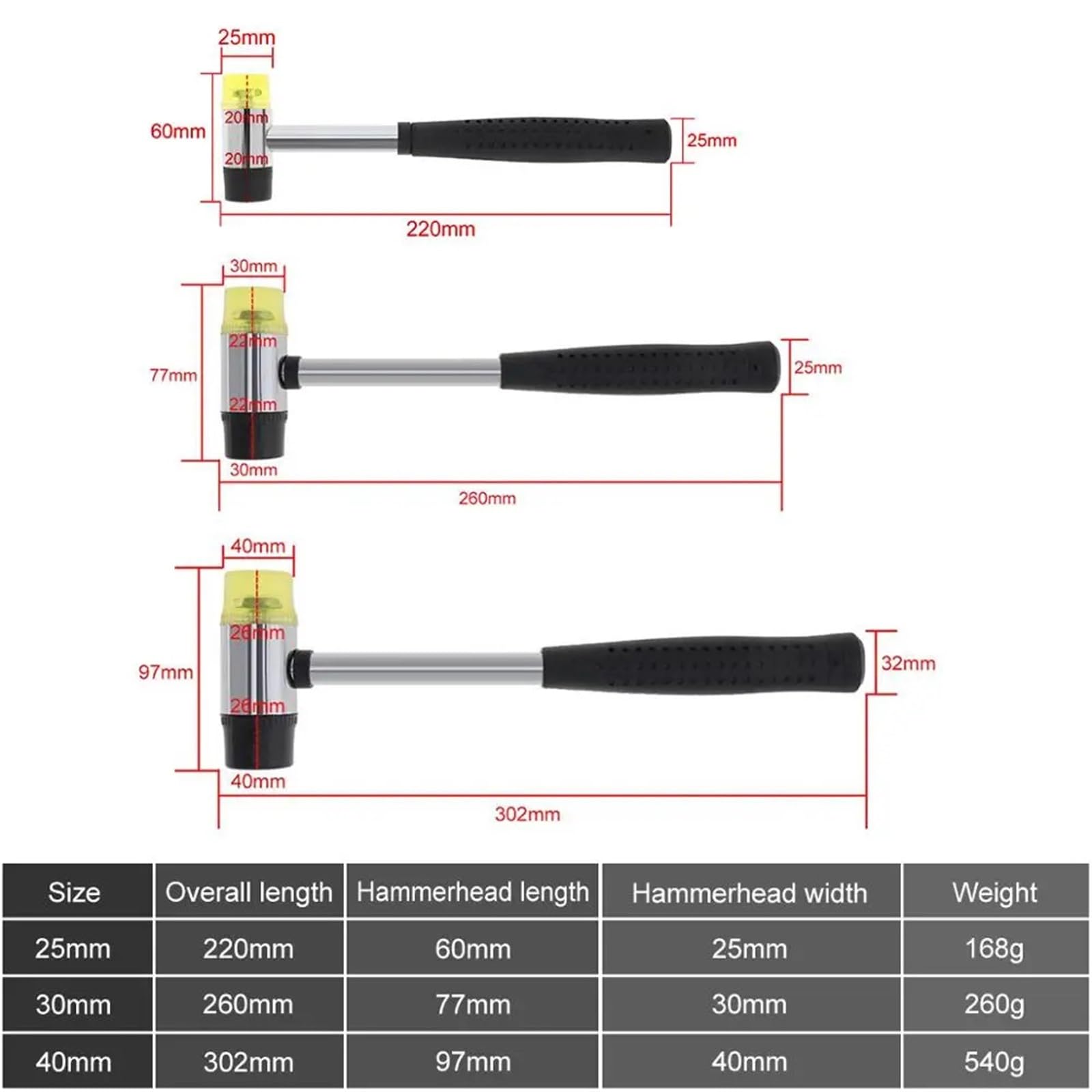 Mazo de goma y plástico, Martillo de goma, 3 uds., cabeza nailon doble cara for albañilería losas joyería