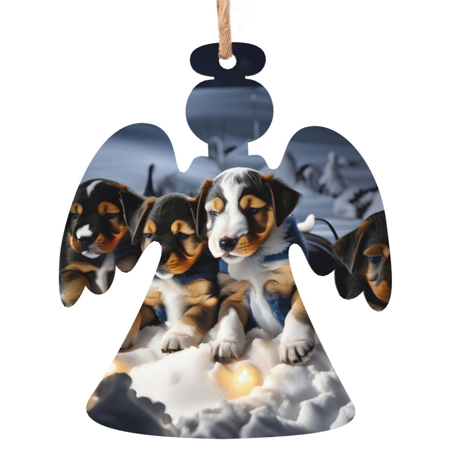 Adornos colgantes de madera con estampado de perros Husky Puppies para decoración de árbol de Navidad