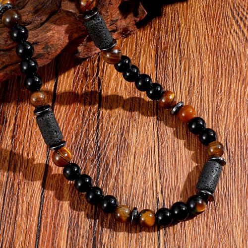 8mm Mens Beaded Necklace, Men's Tiger Eye Stone Bead Necklace Beaded Charm Choker Neck Chain Mens Jewellery Relief Gifts（20.8 Inch）2