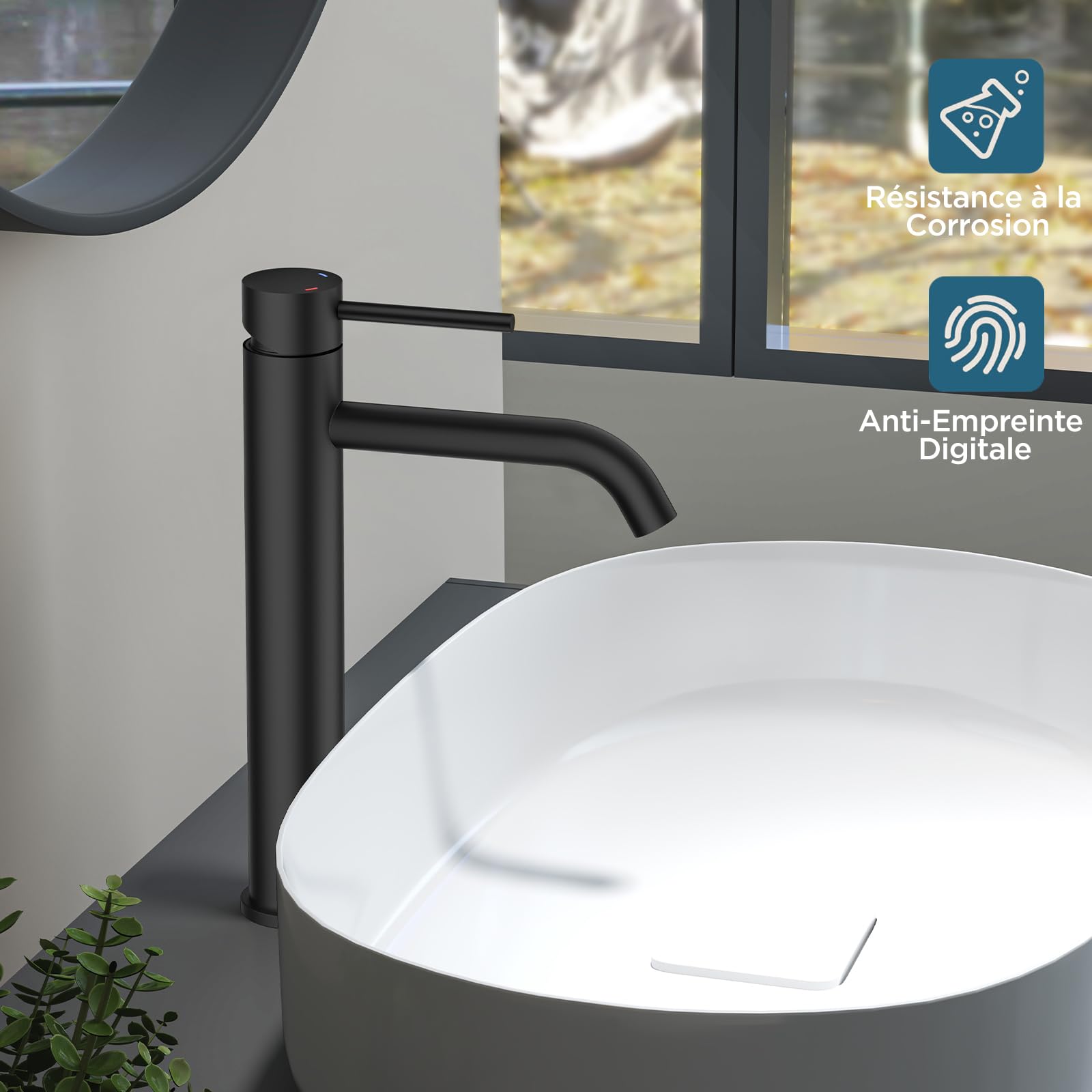 FORIOUS Robinet de Lavabo pour Salle de Bain, Mitigeur Haut en Noir avec Hauteur de Bec de 190 MM, Mitigeur à Levier Unique pour Lavabo dans la Salle de Bain, les Toilettes des Invités