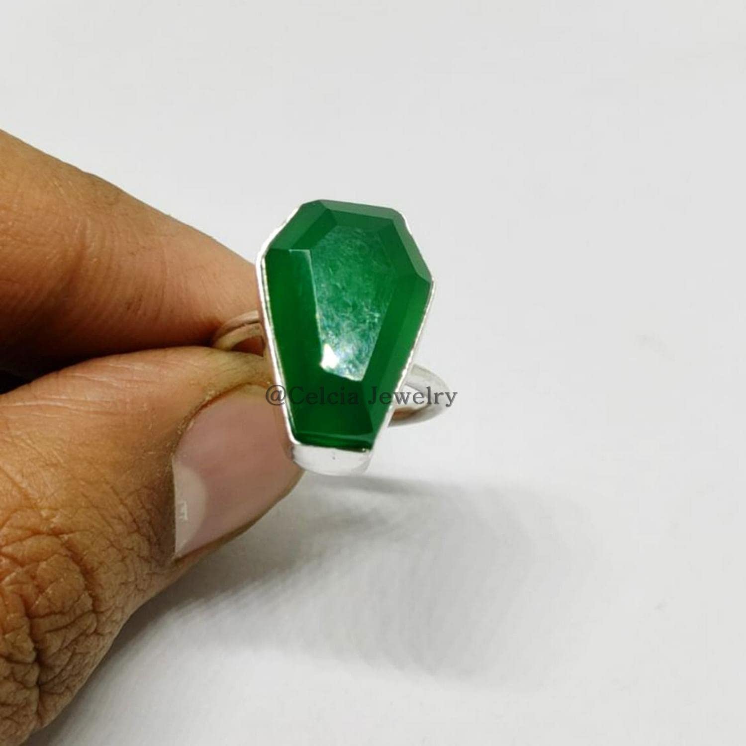 Anello bara pietra preziosa onice verde, argento sterling massiccio, anello proposta, regali per uomini donne, regali del migliore amico, anello vittoriano metafisico figlio figlia (verde-onice)