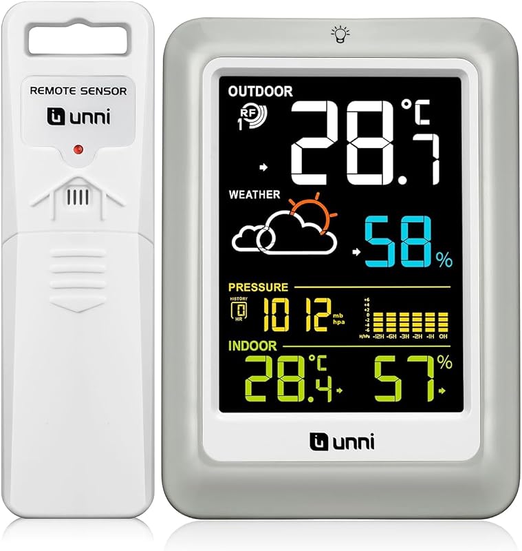 Stations Météo Sans Fil Avec Écran Couleur, Moniteur Intérieur Extérieur Avec Capteur De Portée De 100 Mètres, Baromètre, 3 Rétroéclairage Réglable 02CS