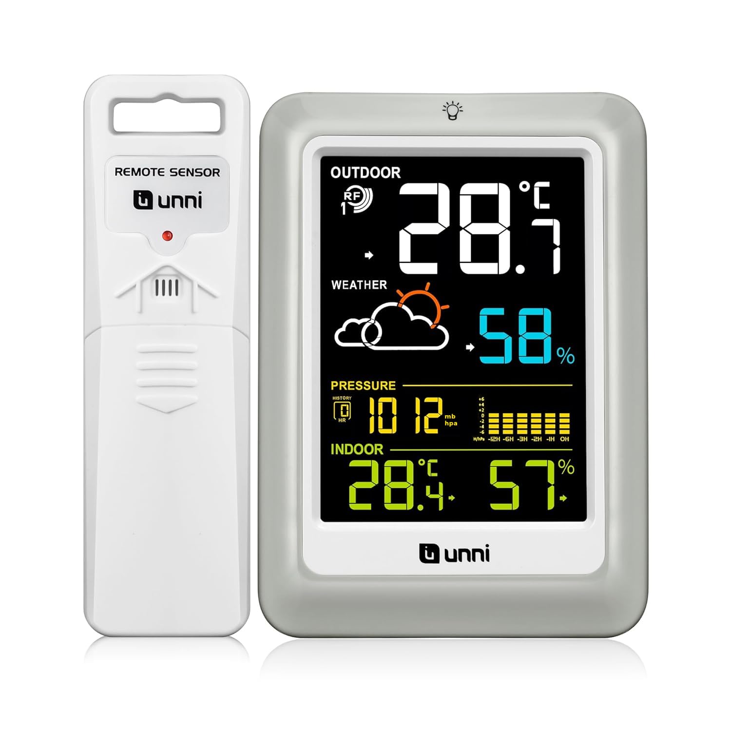 Stations Météo Sans Fil Avec Écran Couleur, Moniteur Intérieur Extérieur Avec Capteur De Portée De 100 Mètres, Baromètre, 3 Rétroéclairage Réglable 02CS