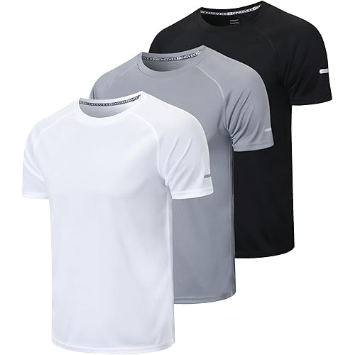 frueo Men's 1/3 Pack Workout Shirts Quick Dry Moisture Wicking Short Sleeve Mesh Athletic T-Shirts