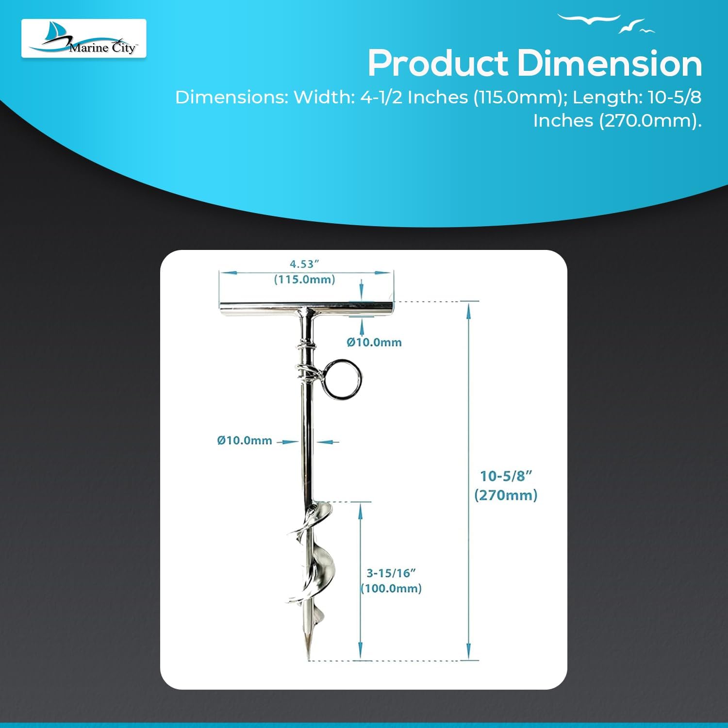 Stainless Steel Long Grip Spiral Ground Anchor with O-Ring